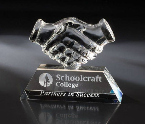 Crystal Handshake  7"W x 6"H Custom Engraved and Personalized