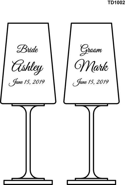 Set of 2 Bride Groom Wedding Red Wine Glasses Custom Engraved and Personalized