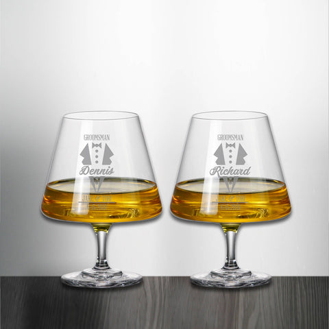 Set of 2 Groomsmen Wedding Brandy Snifter Glass Engraved and Personalized