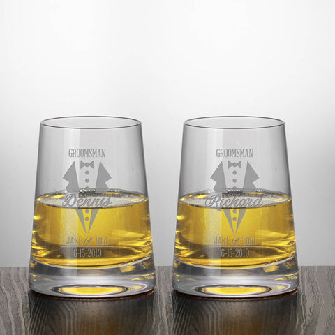 Set of 2, Groomsmen Wedding Stemless White Wine Glasses Engraved and Personalized