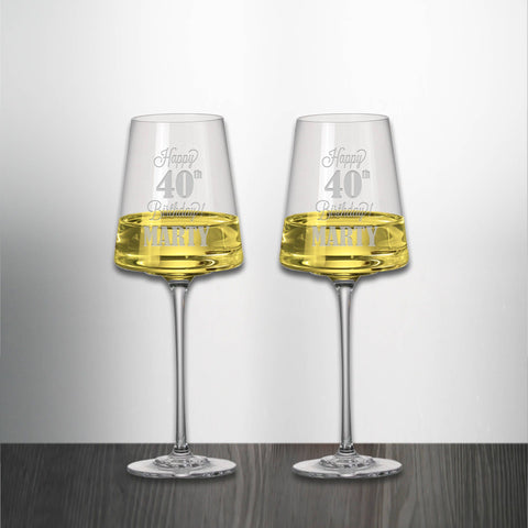 Set of 2 Happy Birthday White Wine Glasses Engraved and Personalized