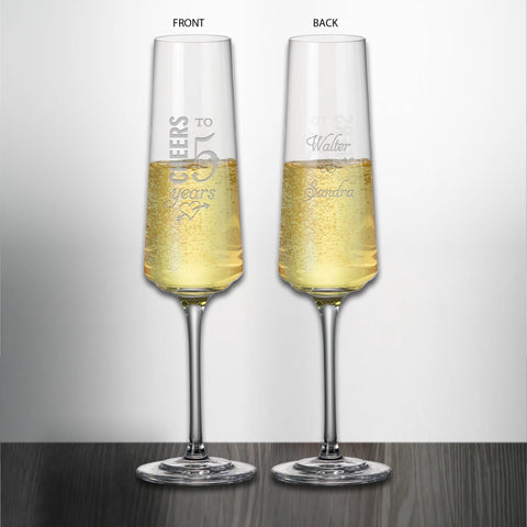 Set of 2 Cheers to 5 years Champagne Flute Toasting Glass Engraved and Personalized