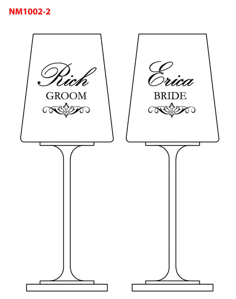 Set of 2 Bride and Groom Wedding White Wine Glasses Engraved and Personalized