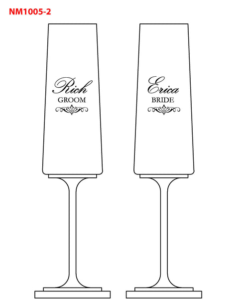 Set of 2 Bride Groom Champagne Flute Toasting Glass Engraved and Personalized