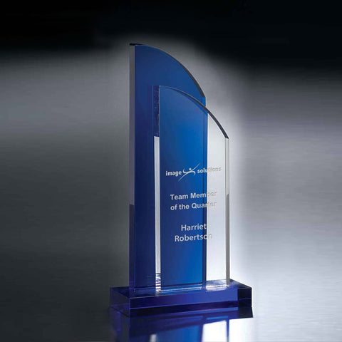 Blue Crystal Double Take Award Engraved and Personalized