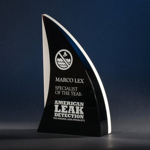 Black Crystal Shark's Fin Award 5 1/2"W x 9"H By Chien J. Wang Engraved and Personalized